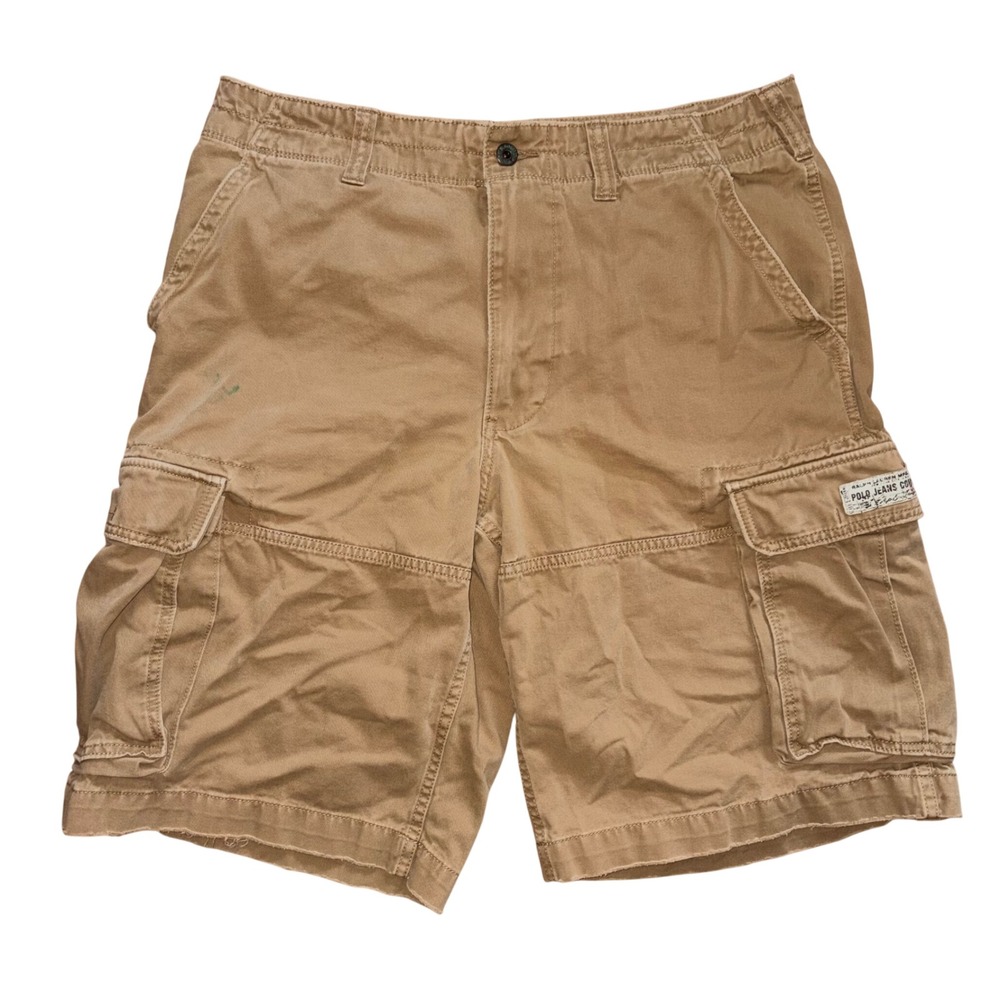 Polo Jeans Co Ralph Lauren Mens Khaki Cargo Shorts Tan Cotton Size 34 Utility